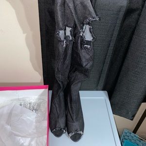 BRAND NEW Black Denim Heeled Boot with Open Toes